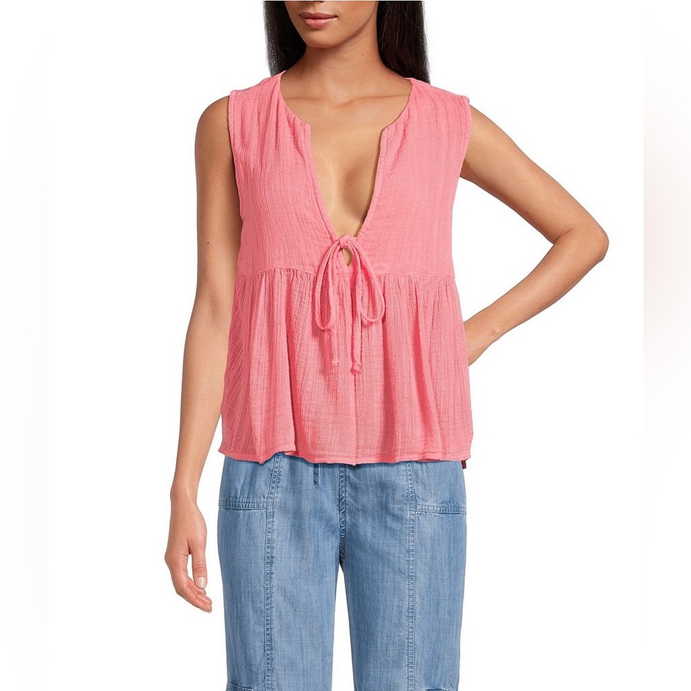 NWT Elan Cotton Blend Sleeveless Tie Front Flyaway Top XS $69 current season